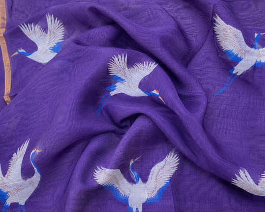 Purple Printed Saree With Blouse Piece