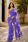 Purple Printed Saree With Blouse Piece