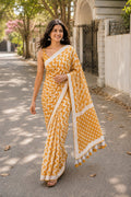 Mustard Printed Saree With Blouse Piece