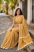 Mustard Printed Saree With Blouse Piece
