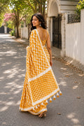 Mustard Printed Saree With Blouse Piece