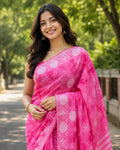 Pink Printed Saree With Blouse Piece