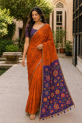 Orange Printed Saree With Blouse Piece