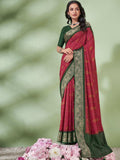 Red Digital Printed Viscose Saree With Blouse Piece