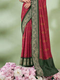 Red Digital Printed Viscose Saree With Blouse Piece