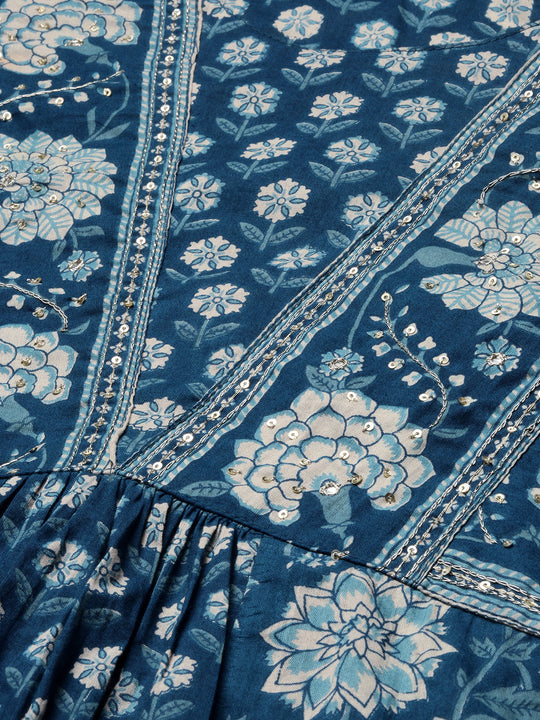 Floral Printed Round Neck Three-Quarter Sleeves Cotton Kurta with Trousers & Dupatta