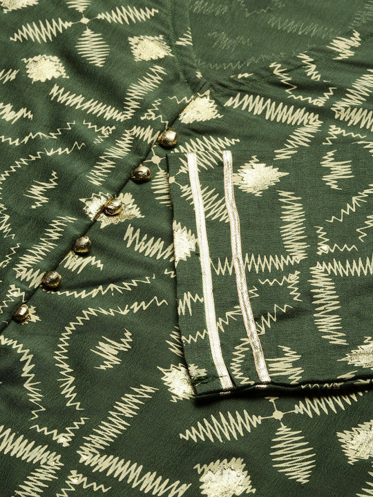 Geometric Printed V-Neck A-Line Kurta with Sharara