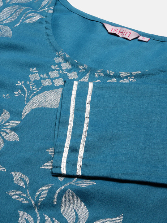 Floral Printed Straight Round Neck Kurti With Sharara & Dupatta