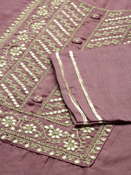 Floral Embroidered Sequinned Straight Kurta With Trousers & Dupatta