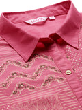 Floral Printed Regular Three-Quarter Sleeves Shirt Collar Kurta with Trousers