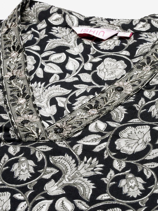 Women Floral Printed Pleated Pure Cotton Kurta With Patiala & Dupatta