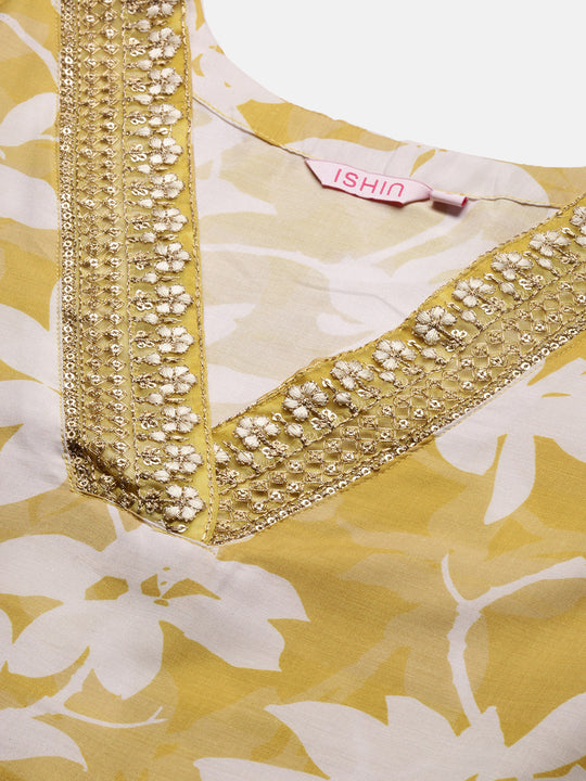 Women Floral Printed Regular Sequinned Kurta with Trousers