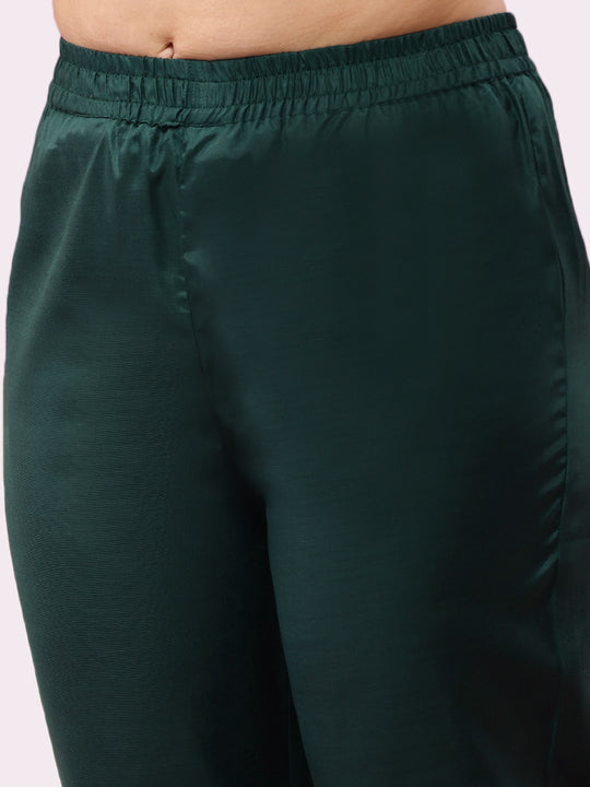 Green Floral Printed Asymmetric Kimono Sleeve Kaftan Kurta with Trousers