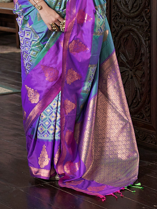 Jam Purple Pure Silk Pochampally Weaving Saree With Blouse Piece