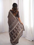 Soft Pure Cotton Hand Bagru Print Sarees With Blouse Pice