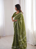 Soft Pure Cotton Hand Bagru Print Sarees With Blouse Pice