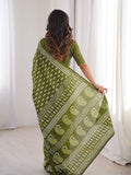 Soft Pure Cotton Hand Bagru Print Sarees With Blouse Pice