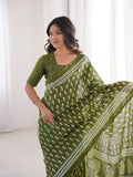 Soft Pure Cotton Hand Bagru Print Sarees With Blouse Pice