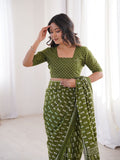 Soft Pure Cotton Hand Bagru Print Sarees With Blouse Pice