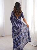 Soft Pure Cotton Hand Bagru Print Sarees With Blouse Pice