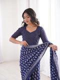 Soft Pure Cotton Hand Bagru Print Sarees With Blouse Pice