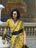 Yellow Tussar Linen Handloom Silk Saree With Weaving Silk Saree With Blouse Piece
