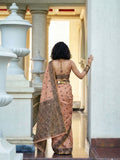 Peach Tussar Linen Handloom Silk Saree With Weaving Silk Saree With Blouse Piece