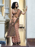 Peach Tussar Linen Handloom Silk Saree With Weaving Silk Saree With Blouse Piece