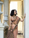 Peach Tussar Linen Handloom Silk Saree With Weaving Silk Saree With Blouse Piece