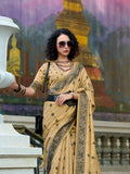 Beige Tussar Linen Handloom Silk Saree With Weaving Silk Saree With Blouse Piece