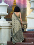 Light Olive Tussar Linen Handloom Silk Saree With Weaving Silk Saree With Blouse Piece