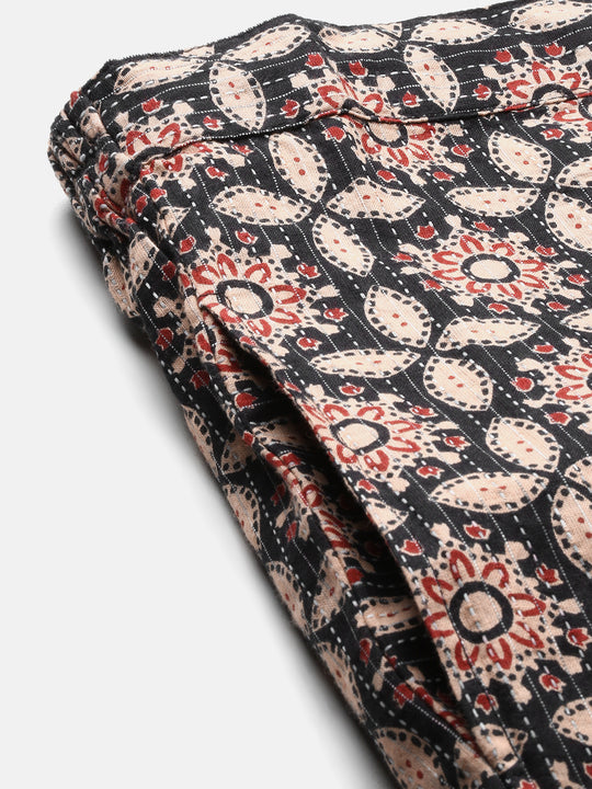 Floral Printed Regular V-Neck Pure Cotton Kurta with Trousers