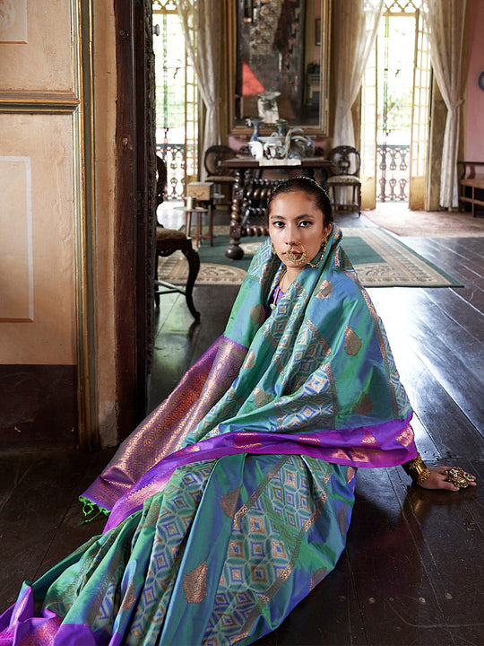 Jam Purple Pure Silk Pochampally Weaving Saree With Blouse Piece