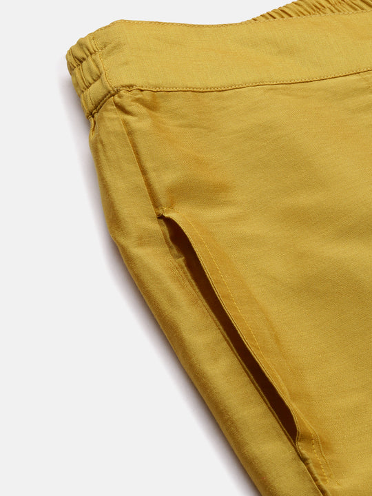 Solid V-Neck Three-Quarter Sleeves Kurta with Trousers & With Dupatta