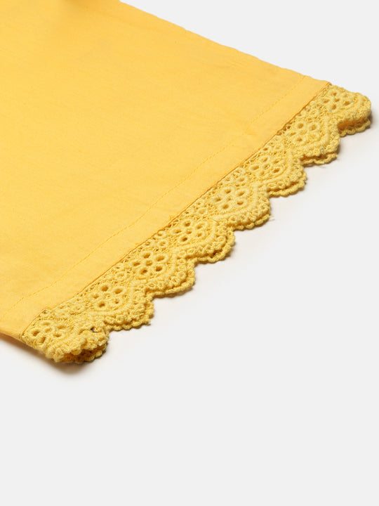 Floral Printed V-Neck Empire Pure Cotton Kurta with Trousers