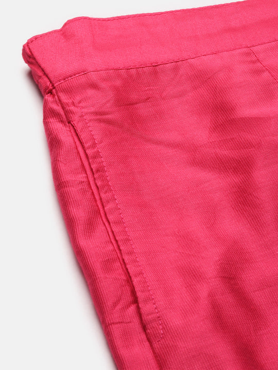 Floral Printed Round Neck Mirror Work Straight Kurta with Trousers & Dupatta