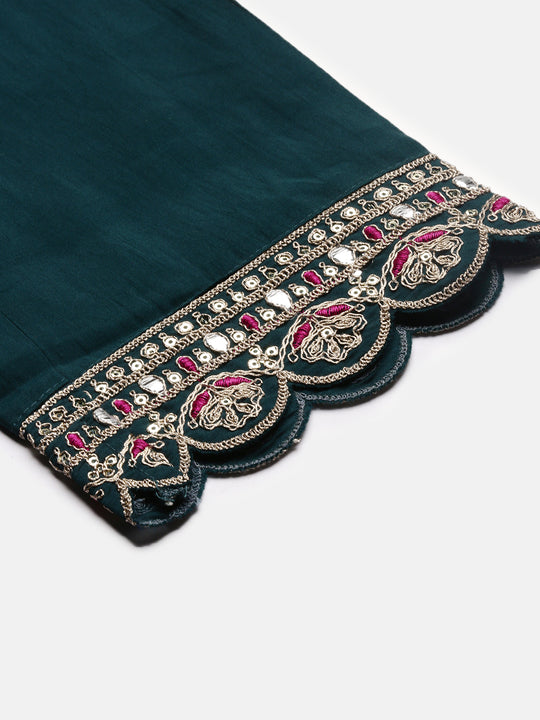 Green Embroidered Regular Sequinned Straight Kurta With Trousers & Duppatta