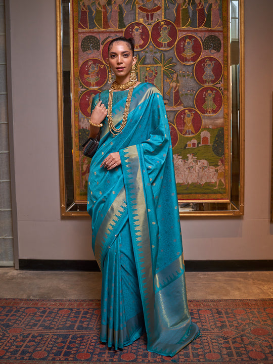 Teal Art Silk Saree With Blouse Piece
