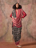 Black Ajarakh Print Satin Georgette Saree With Blouse Piece