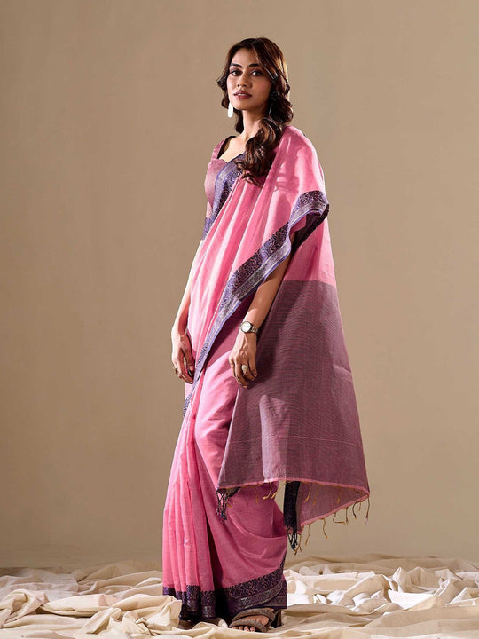 Pink Cotton Festive Wear Saree With Blouse Piece