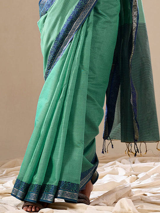 Green Cotton Festive Wear Saree With Blouse Piece