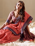 Orange Cotton Festive Wear Saree With Blouse Piece