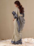 Grey Cotton Festive Wear Saree With Blouse Piece