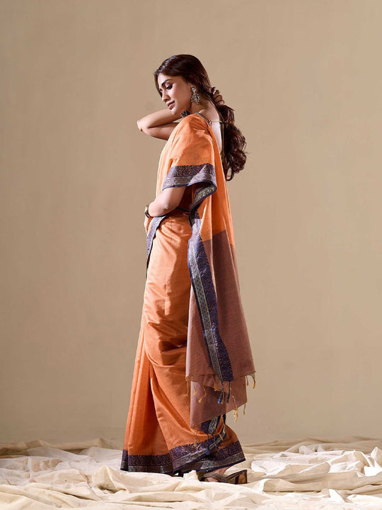 Orange Cotton Festive Wear Saree With Blouse Piece