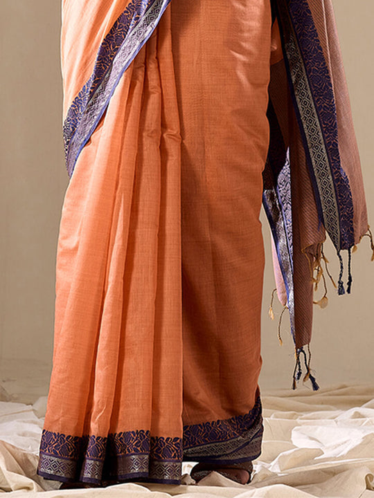 Orange Cotton Festive Wear Saree With Blouse Piece