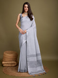 Grey Linen Blend Daily Wear Saree With Blouse Piece