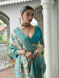 Sea-Green Banarasi Silk Patola Saree With Blouse Piece