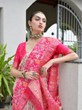 Pink Banarasi Silk Patola Saree With Blouse Piece