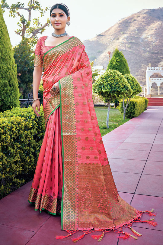 Brink Pink Banarasi Saree