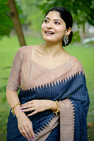 Tussar Silk Saree Featuring Beautiful Checks Printed Saree